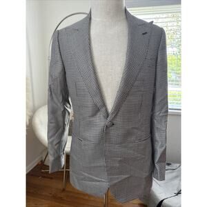FRERE Black And White Houndstooth Blazer Classic Wool Silk Mens Jacket Sz 40